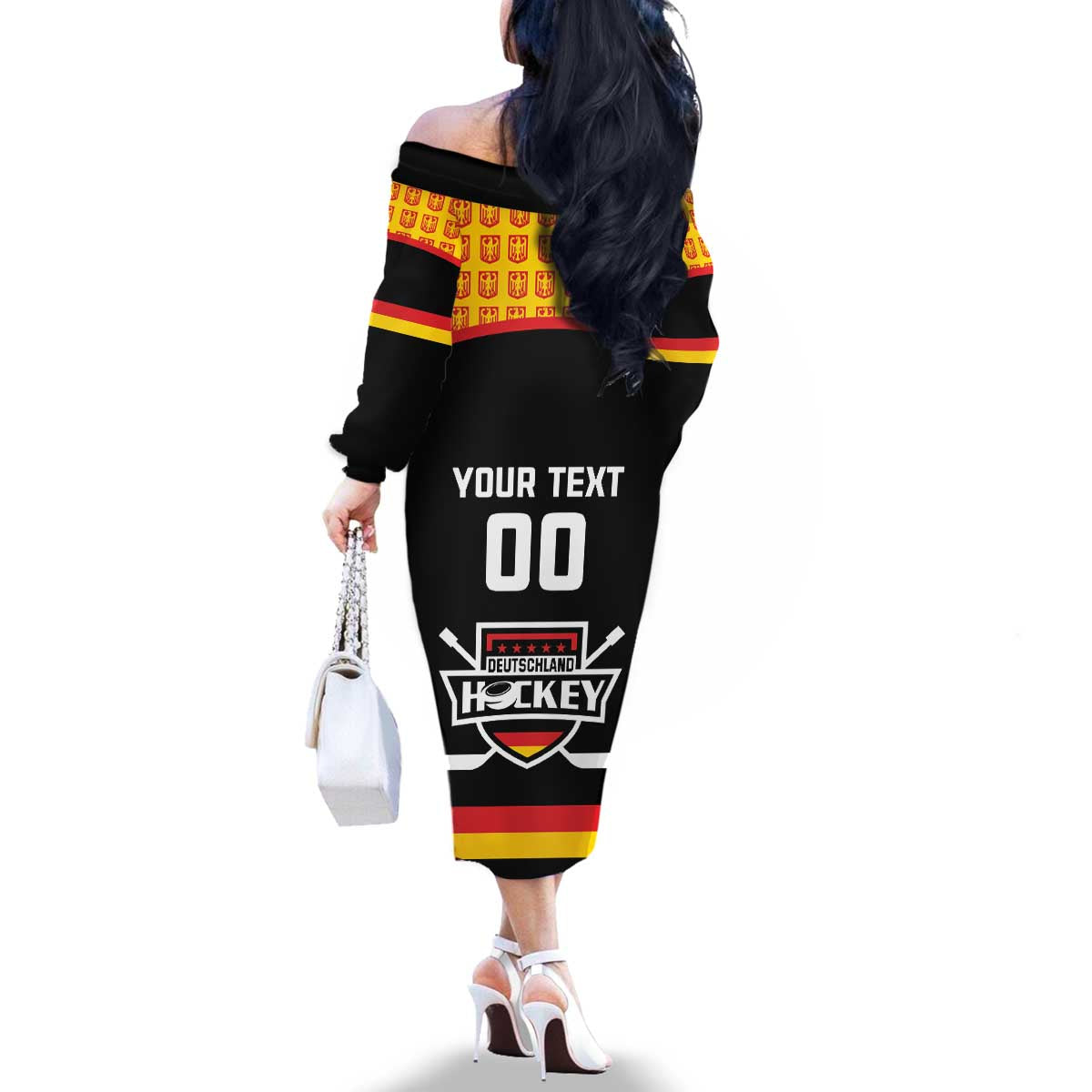 Custom Germany Hockey Family Matching Off The Shoulder Long Sleeve Dress and Hawaiian Shirt Trager der Adler Flag Style