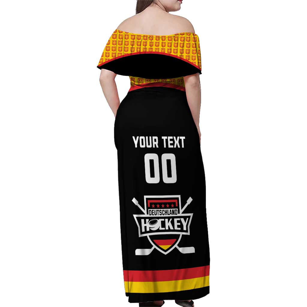 Custom Germany Hockey Family Matching Off Shoulder Maxi Dress and Hawaiian Shirt Trager der Adler Flag Style