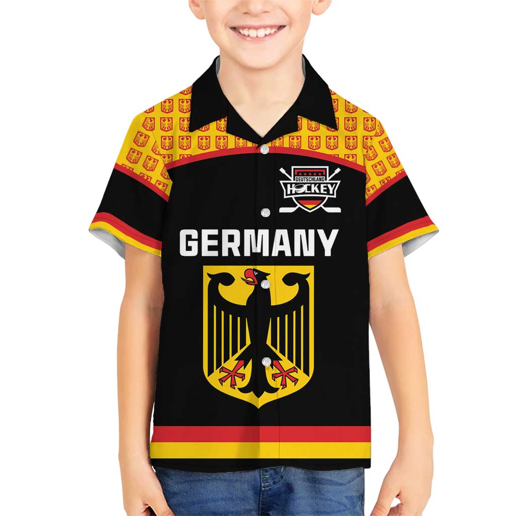 Custom Germany Hockey Family Matching Off Shoulder Maxi Dress and Hawaiian Shirt Trager der Adler Flag Style