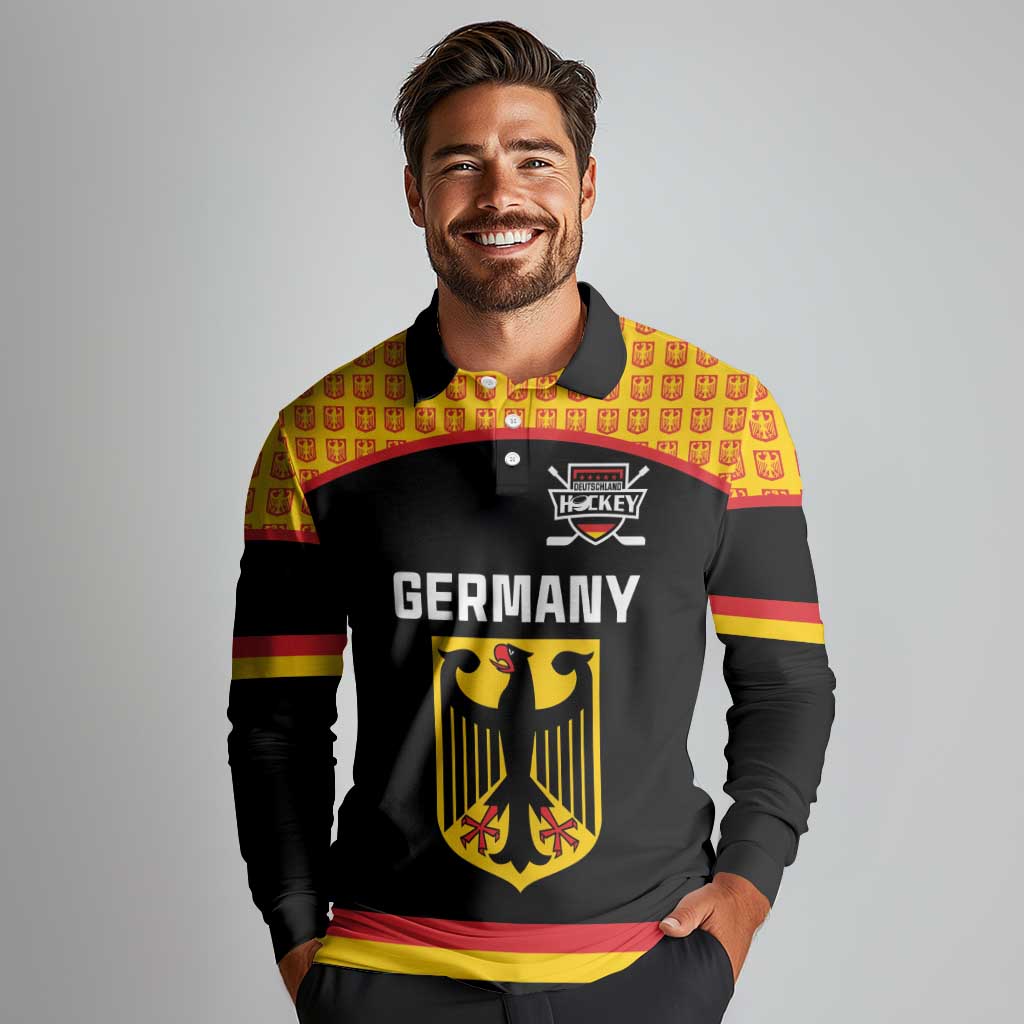 Custom Germany Hockey Long Sleeve Polo Shirt Trager der Adler Flag Style