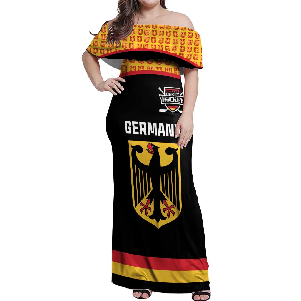 Custom Germany Hockey Off Shoulder Maxi Dress Trager der Adler Flag Style
