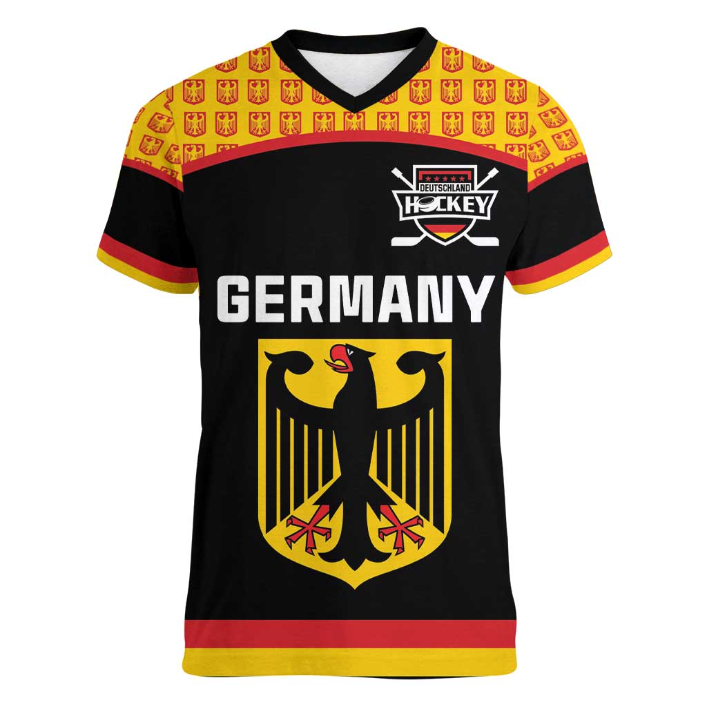 Custom Germany Hockey Women V-Neck T-Shirt Trager der Adler Flag Style