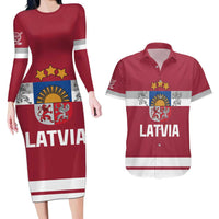Custom Latvia Hockey Couples Matching Long Sleeve Bodycon Dress and Hawaiian Shirt Latvijas Go Champions