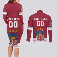 Custom Latvia Hockey Couples Matching Long Sleeve Bodycon Dress and Long Sleeve Button Shirt Latvijas Go Champions