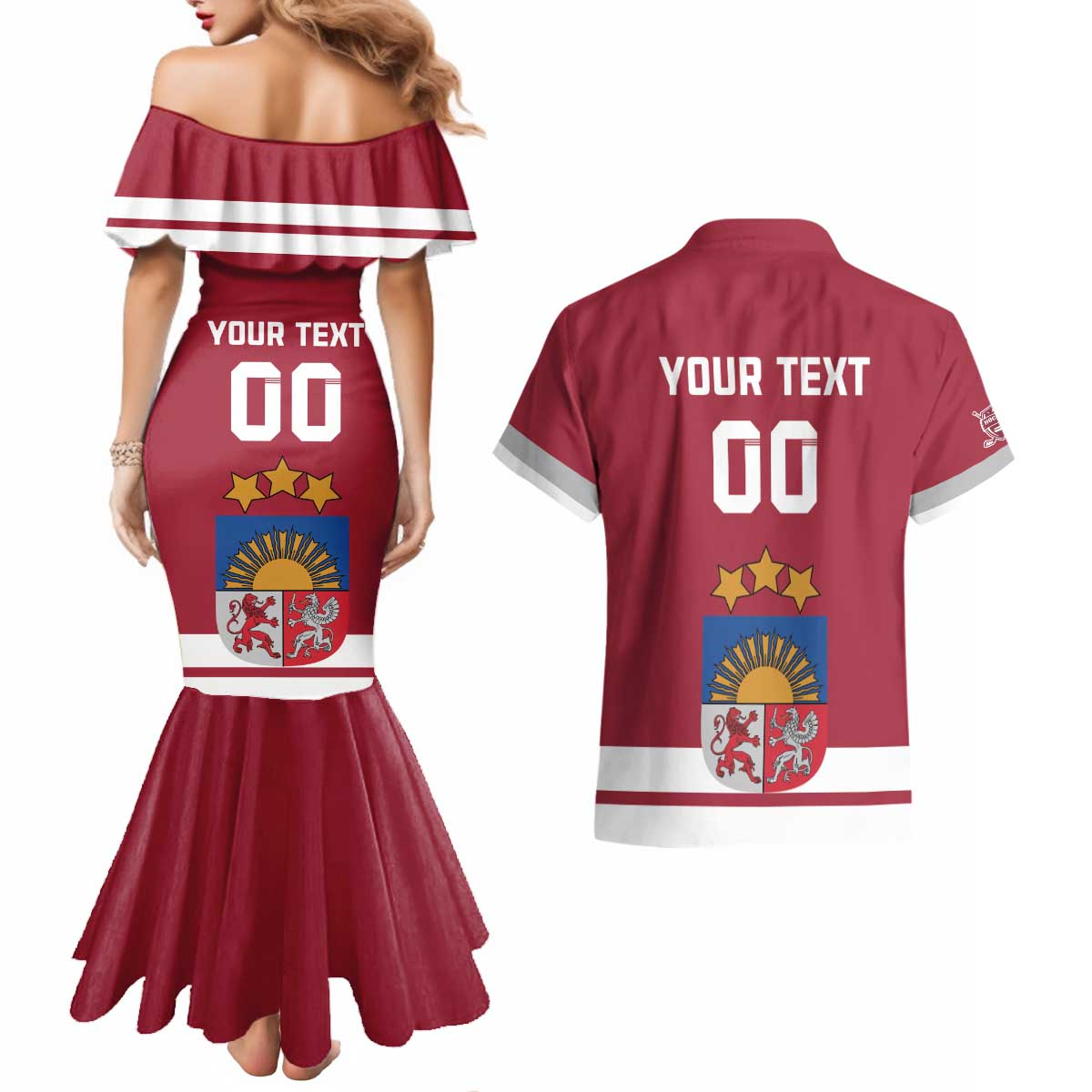 Custom Latvia Hockey Couples Matching Mermaid Dress and Hawaiian Shirt Latvijas Go Champions