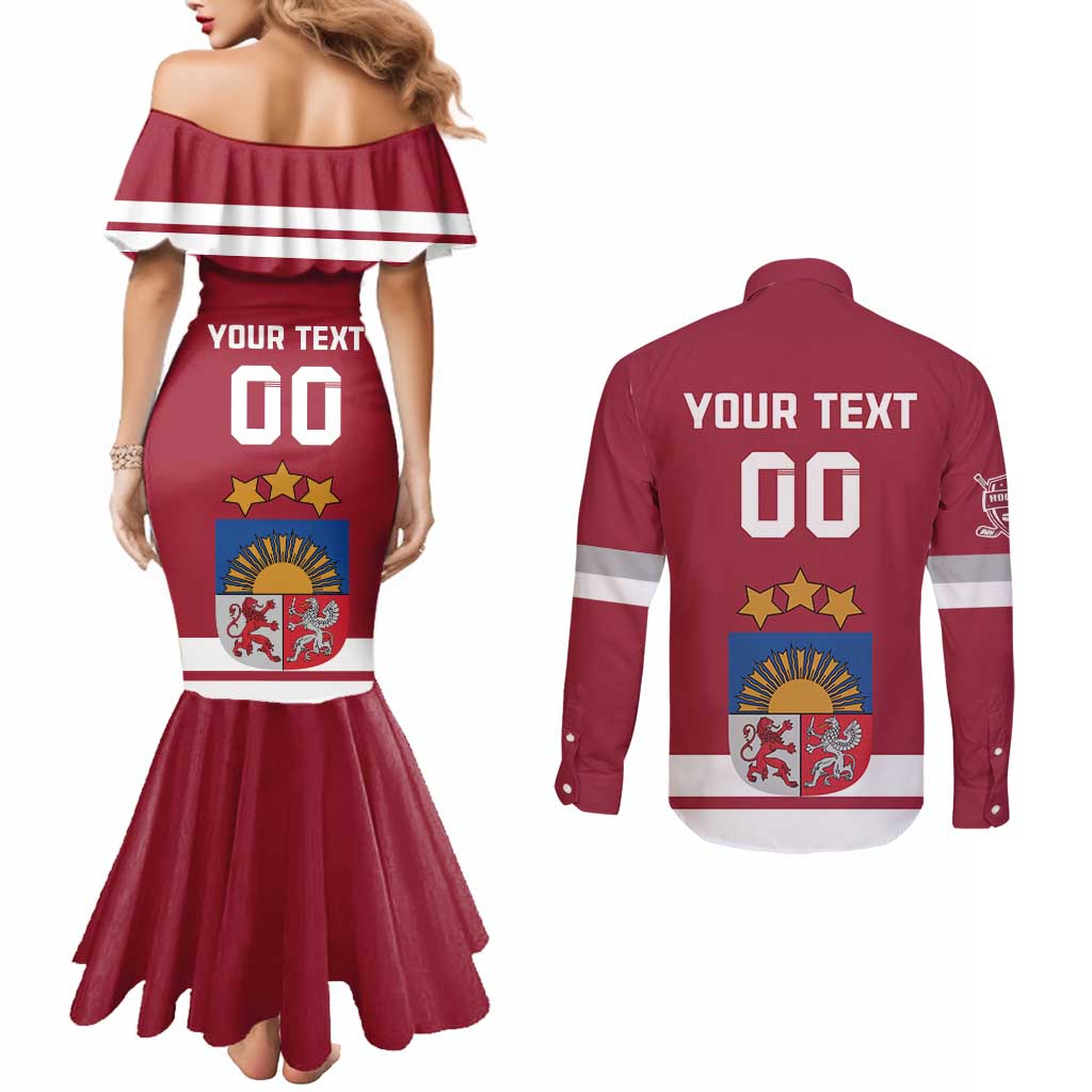 Custom Latvia Hockey Couples Matching Mermaid Dress and Long Sleeve Button Shirt Latvijas Go Champions