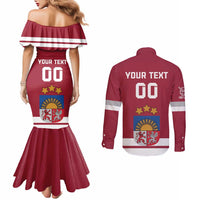 Custom Latvia Hockey Couples Matching Mermaid Dress and Long Sleeve Button Shirt Latvijas Go Champions