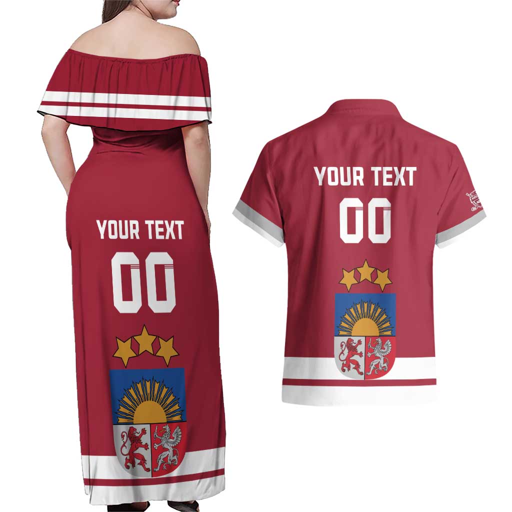 Custom Latvia Hockey Couples Matching Off Shoulder Maxi Dress and Hawaiian Shirt Latvijas Go Champions