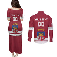 Custom Latvia Hockey Couples Matching Puletasi and Long Sleeve Button Shirt Latvijas Go Champions