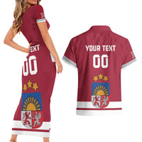 Custom Latvia Hockey Couples Matching Short Sleeve Bodycon Dress and Hawaiian Shirt Latvijas Go Champions