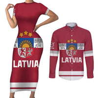 Custom Latvia Hockey Couples Matching Short Sleeve Bodycon Dress and Long Sleeve Button Shirt Latvijas Go Champions