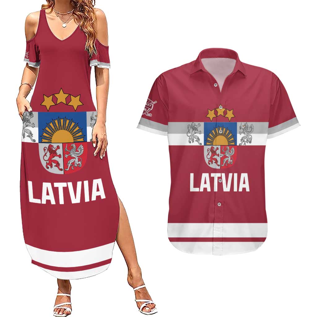 Custom Latvia Hockey Couples Matching Summer Maxi Dress and Hawaiian Shirt Latvijas Go Champions