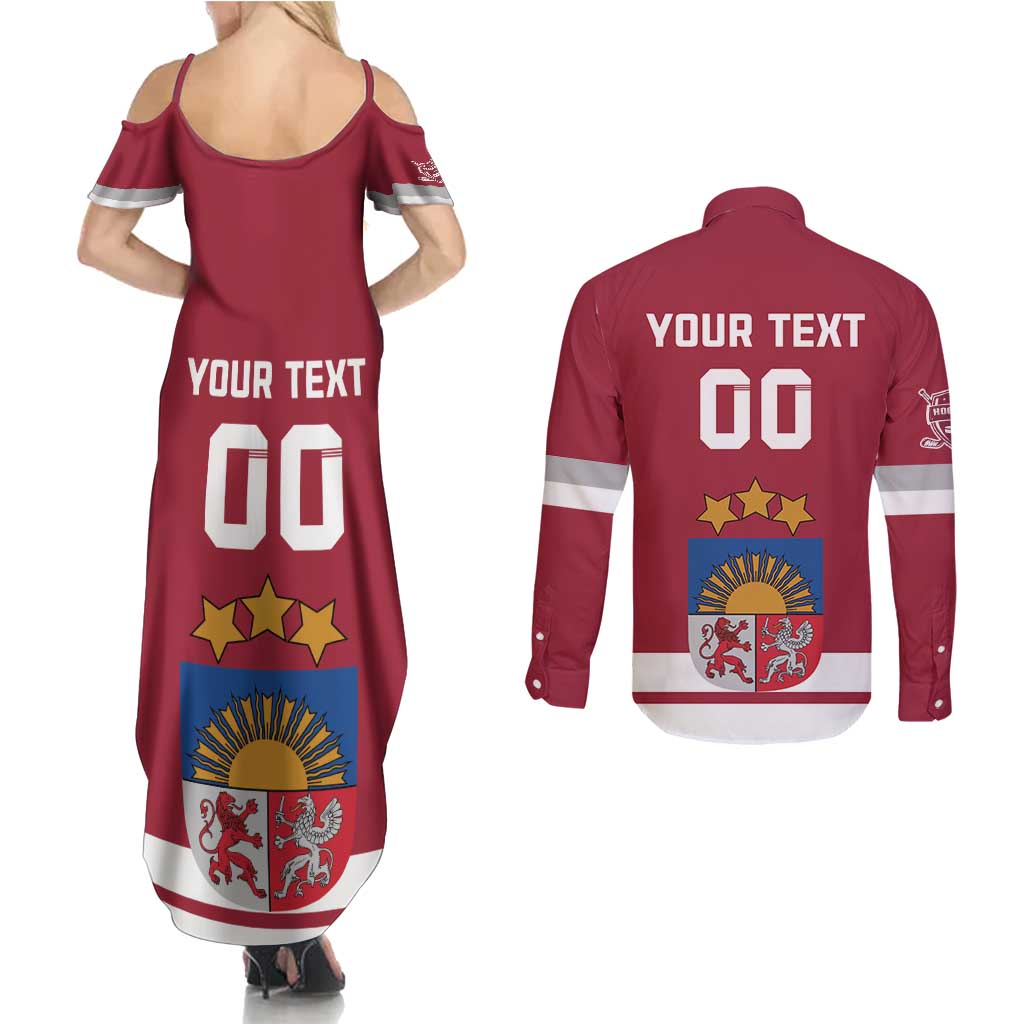 Custom Latvia Hockey Couples Matching Summer Maxi Dress and Long Sleeve Button Shirt Latvijas Go Champions