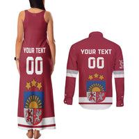 Custom Latvia Hockey Couples Matching Tank Maxi Dress and Long Sleeve Button Shirt Latvijas Go Champions