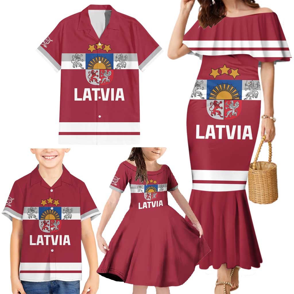 Custom Latvia Hockey Family Matching Mermaid Dress and Hawaiian Shirt Latvijas Go Champions