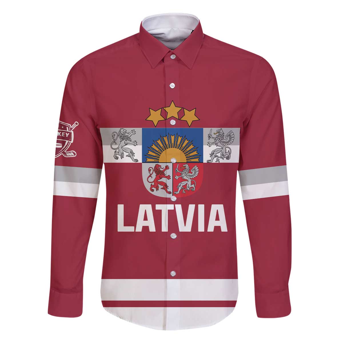 Custom Latvia Hockey Family Matching Off The Shoulder Long Sleeve Dress and Hawaiian Shirt Latvijas Go Champions