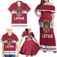Custom Latvia Hockey Family Matching Off Shoulder Maxi Dress and Hawaiian Shirt Latvijas Go Champions