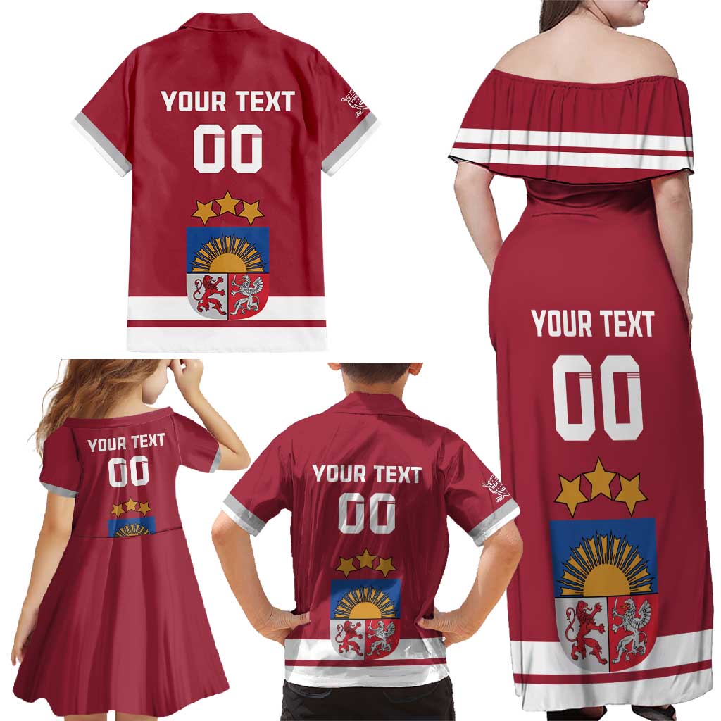 Custom Latvia Hockey Family Matching Off Shoulder Maxi Dress and Hawaiian Shirt Latvijas Go Champions