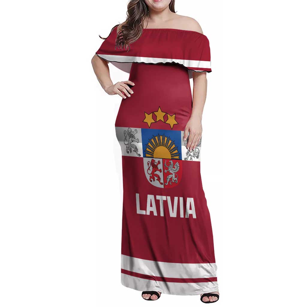 Custom Latvia Hockey Family Matching Off Shoulder Maxi Dress and Hawaiian Shirt Latvijas Go Champions