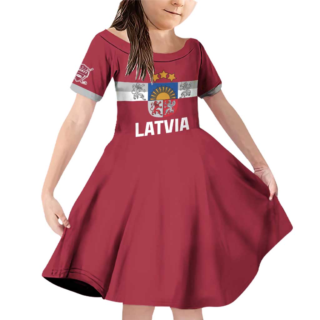 Custom Latvia Hockey Family Matching Off Shoulder Short Dress and Hawaiian Shirt Latvijas Go Champions
