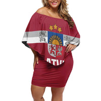 Custom Latvia Hockey Family Matching Off Shoulder Short Dress and Hawaiian Shirt Latvijas Go Champions