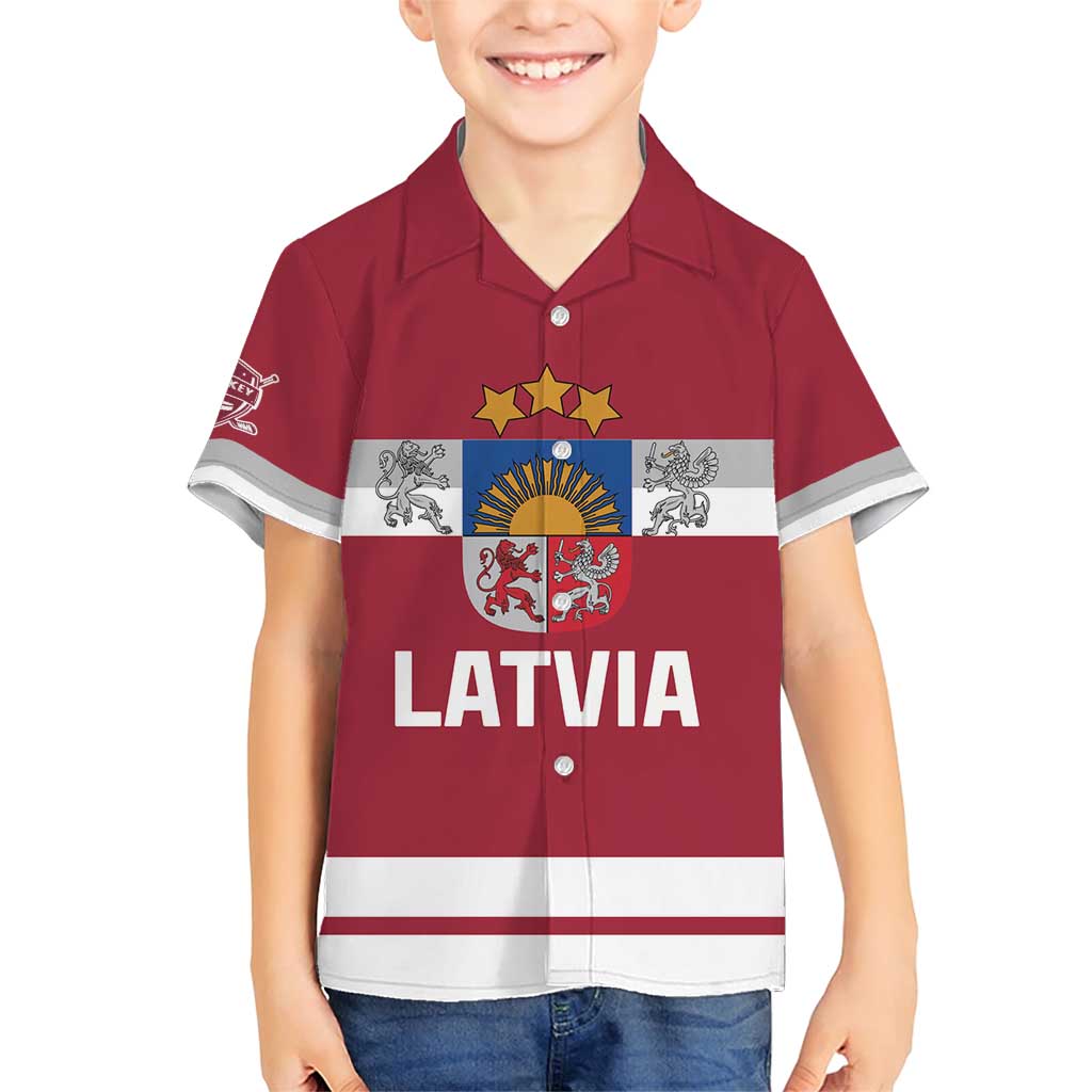 Custom Latvia Hockey Family Matching Short Sleeve Bodycon Dress and Hawaiian Shirt Latvijas Go Champions
