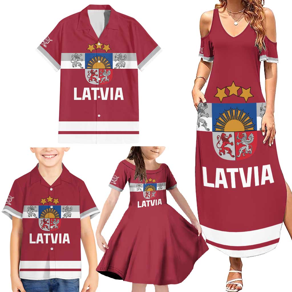 Custom Latvia Hockey Family Matching Summer Maxi Dress and Hawaiian Shirt Latvijas Go Champions