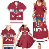 Custom Latvia Hockey Family Matching Summer Maxi Dress and Hawaiian Shirt Latvijas Go Champions