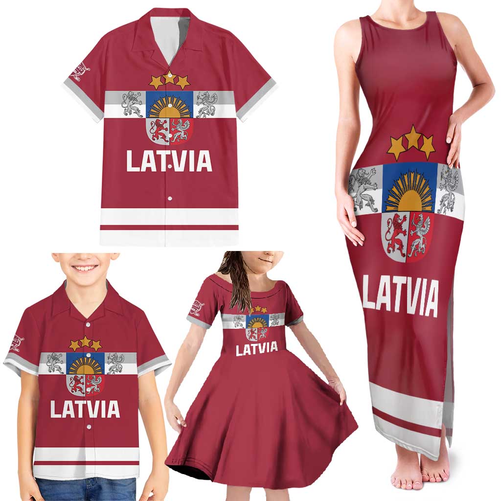 Custom Latvia Hockey Family Matching Tank Maxi Dress and Hawaiian Shirt Latvijas Go Champions