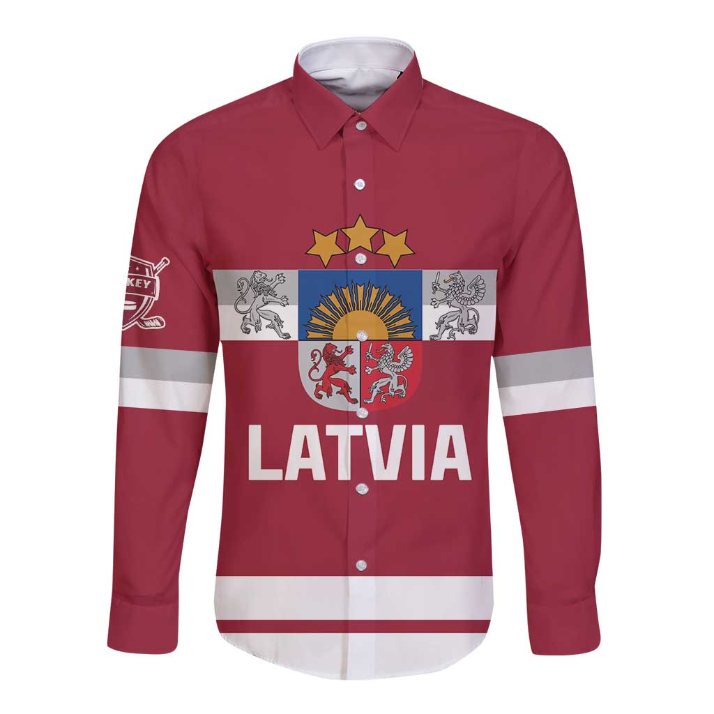 Custom Latvia Hockey Long Sleeve Button Shirt Latvijas Go Champions