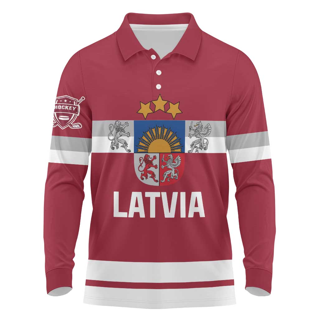 Custom Latvia Hockey Long Sleeve Polo Shirt Latvijas Go Champions