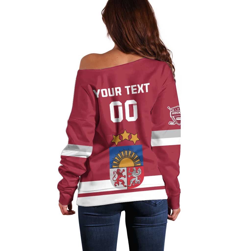 Custom Latvia Hockey Off Shoulder Sweater Latvijas Go Champions
