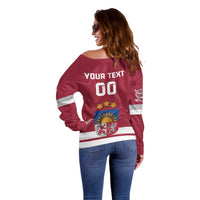 Custom Latvia Hockey Off Shoulder Sweater Latvijas Go Champions