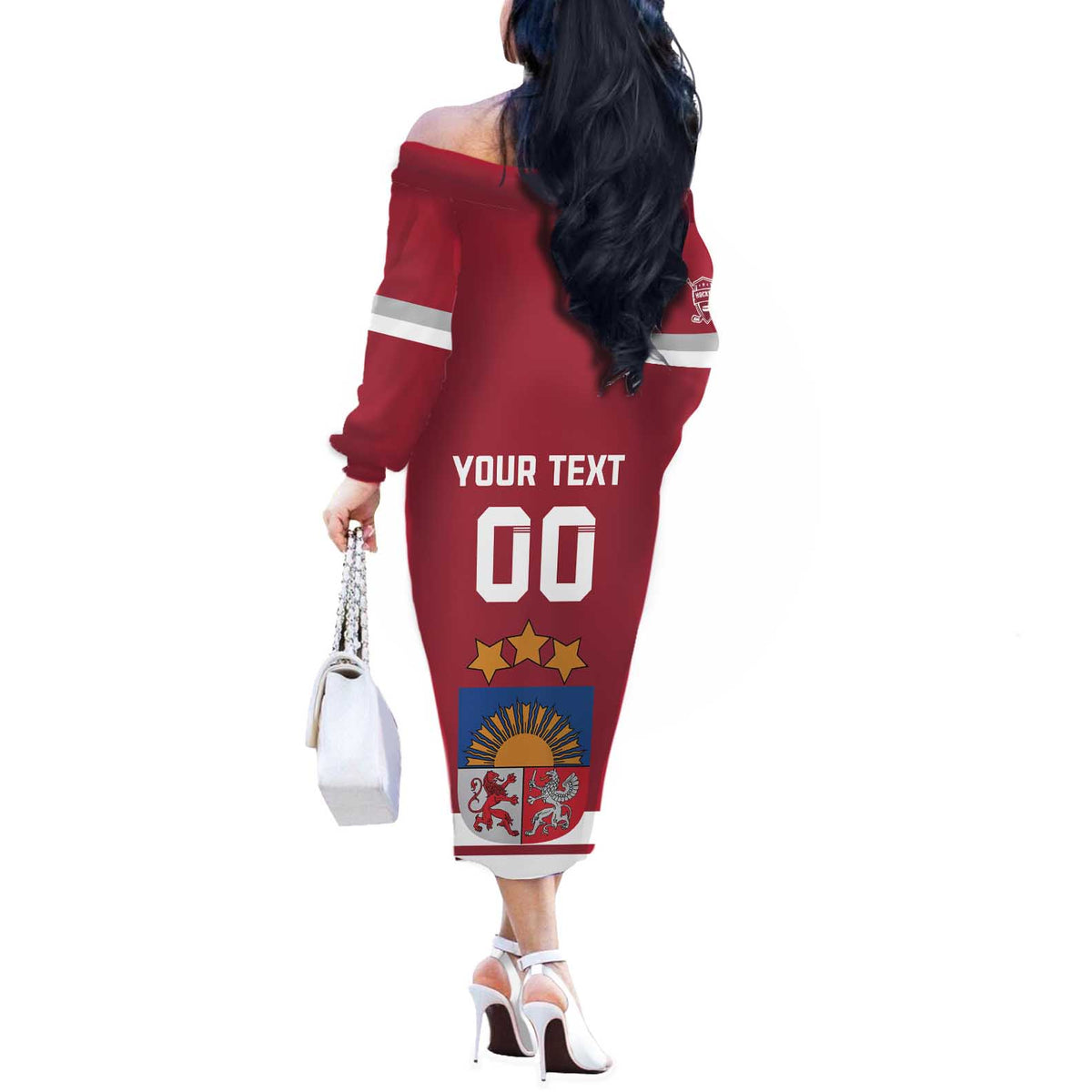 Custom Latvia Hockey Off The Shoulder Long Sleeve Dress Latvijas Go Champions