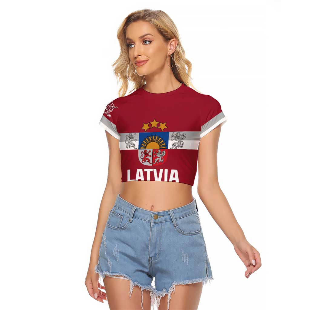 Custom Latvia Hockey Raglan Cropped T Shirt Latvijas Go Champions