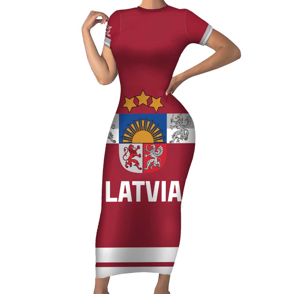 Custom Latvia Hockey Short Sleeve Bodycon Dress Latvijas Go Champions