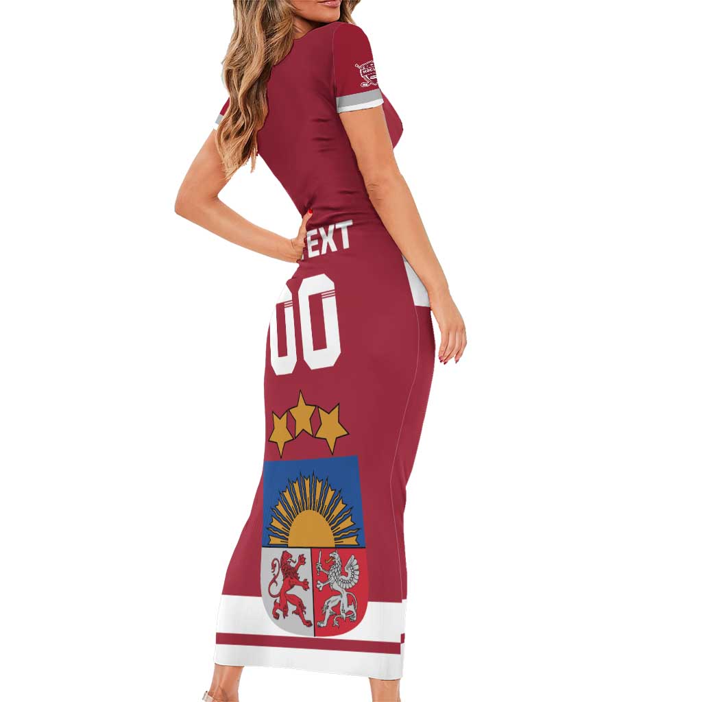 Custom Latvia Hockey Short Sleeve Bodycon Dress Latvijas Go Champions