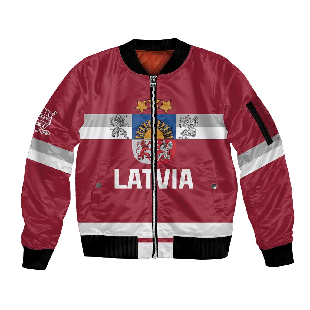 Custom Latvia Hockey Sleeve Zip Bomber Jacket Latvijas Go Champions
