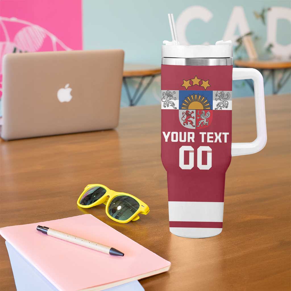 Custom Latvia Hockey Tumbler With Handle Latvijas Go Champions