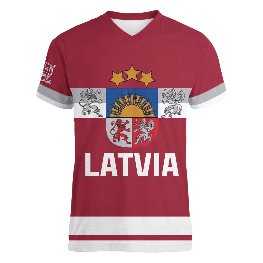 Custom Latvia Hockey Women V-Neck T-Shirt Latvijas Go Champions