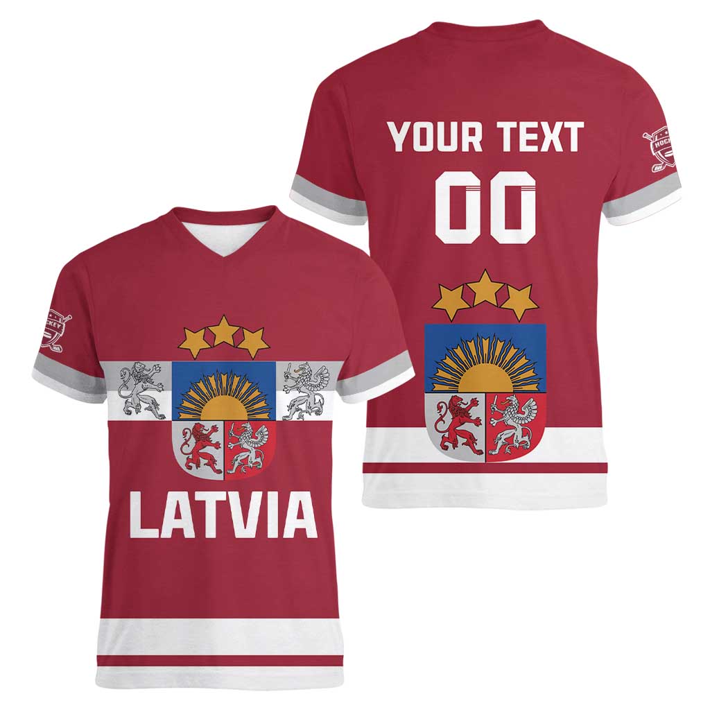 Custom Latvia Hockey Women V-Neck T-Shirt Latvijas Go Champions