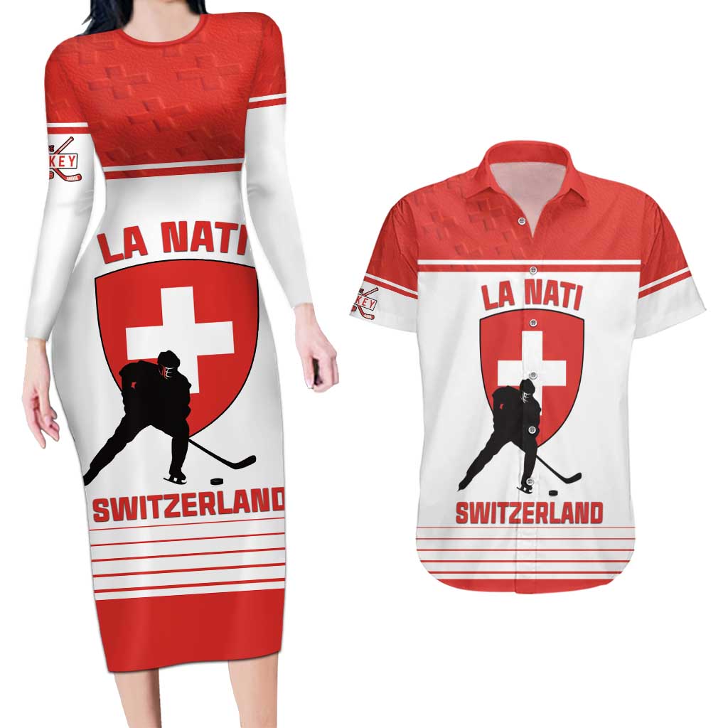 Custom Switzerland Hockey Couples Matching Long Sleeve Bodycon Dress and Hawaiian Shirt Come On La Nati