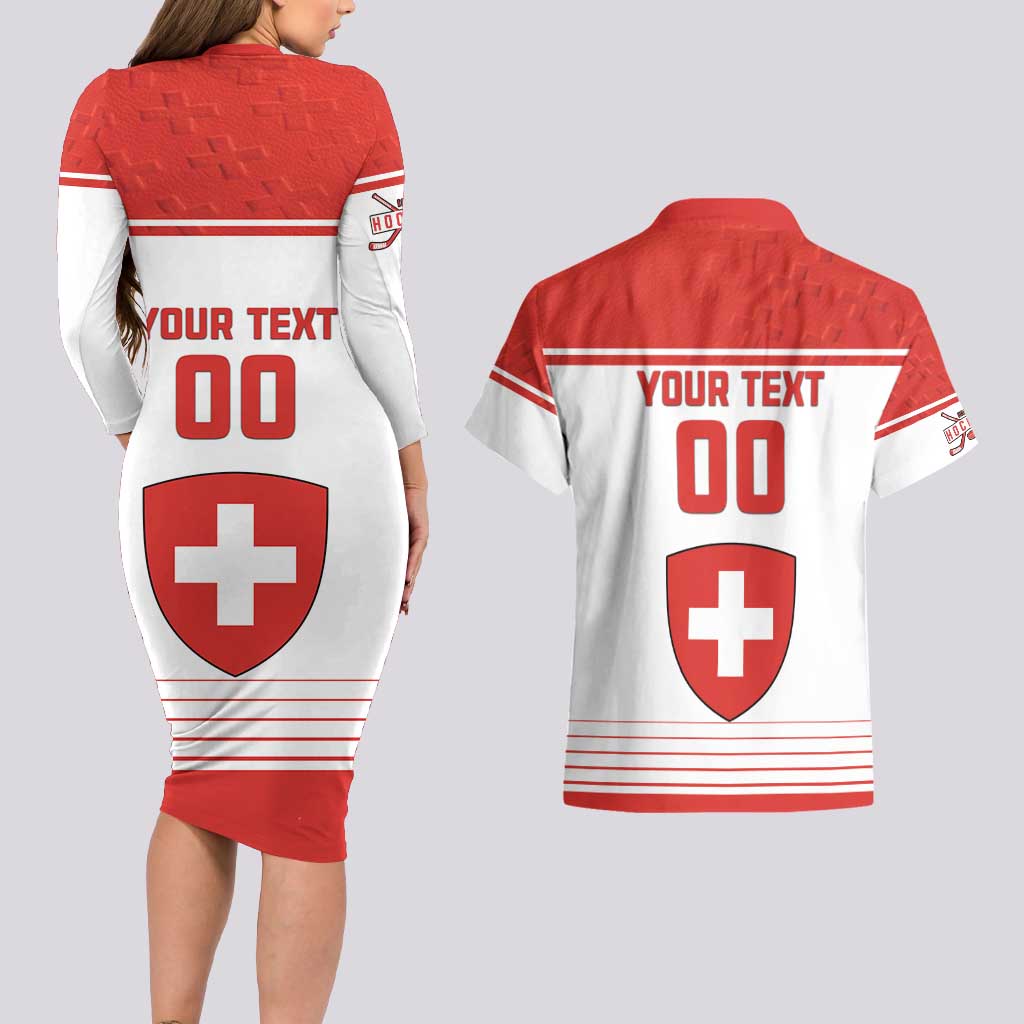 Custom Switzerland Hockey Couples Matching Long Sleeve Bodycon Dress and Hawaiian Shirt Come On La Nati