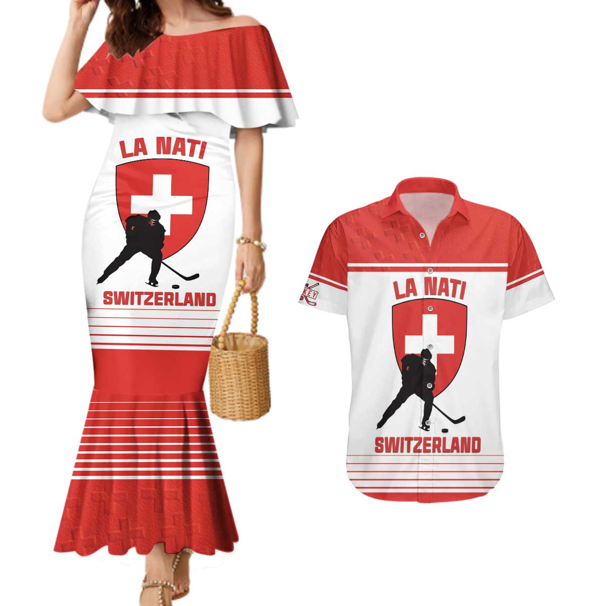 Custom Switzerland Hockey Couples Matching Mermaid Dress and Hawaiian Shirt Come On La Nati