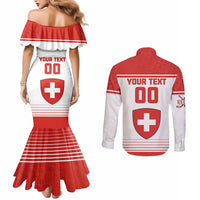 Custom Switzerland Hockey Couples Matching Mermaid Dress and Long Sleeve Button Shirt Come On La Nati