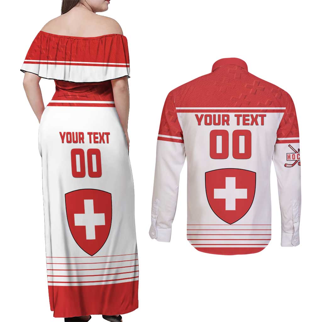 Custom Switzerland Hockey Couples Matching Off Shoulder Maxi Dress and Long Sleeve Button Shirt Come On La Nati