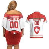 Custom Switzerland Hockey Couples Matching Off Shoulder Short Dress and Hawaiian Shirt Come On La Nati