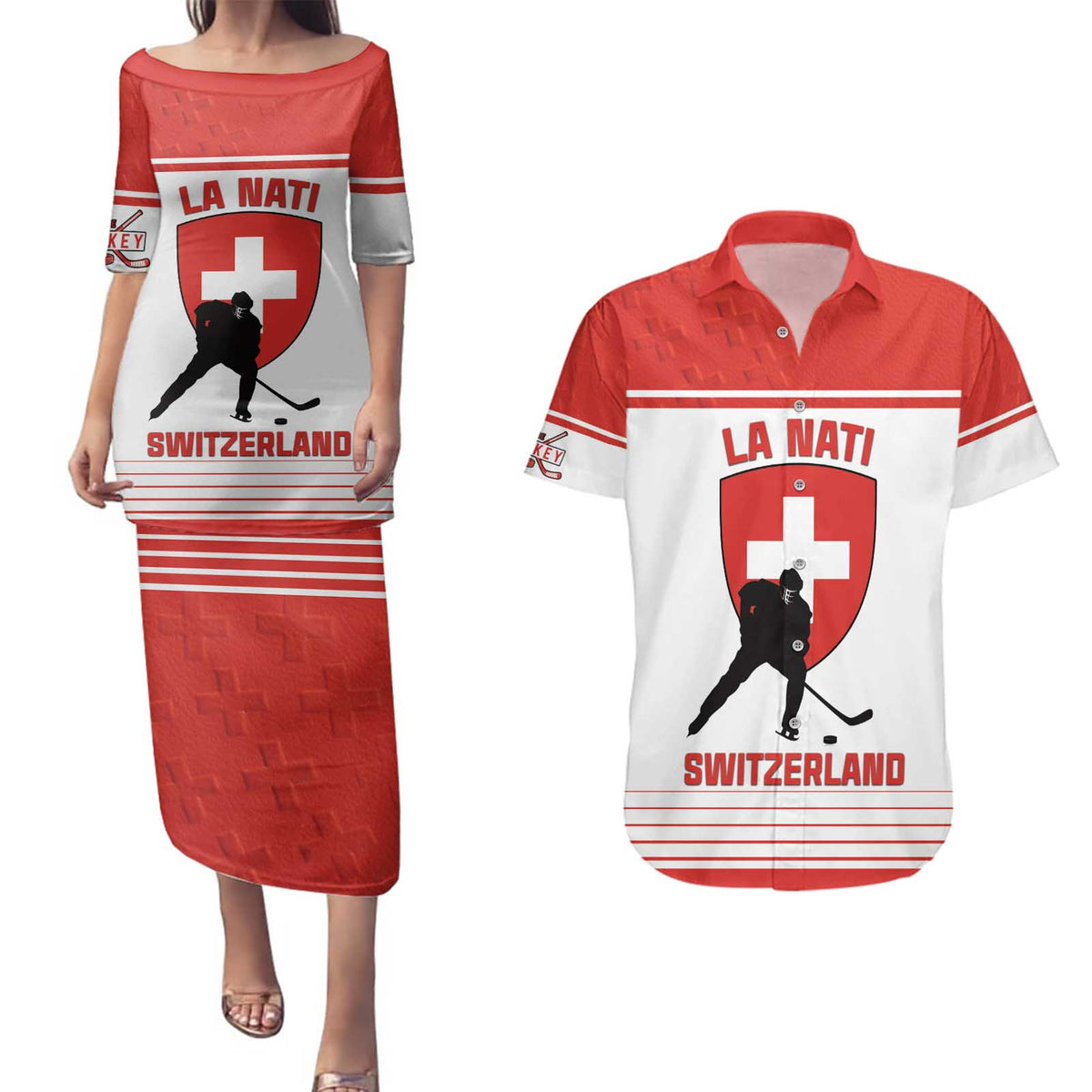Custom Switzerland Hockey Couples Matching Puletasi and Hawaiian Shirt Come On La Nati
