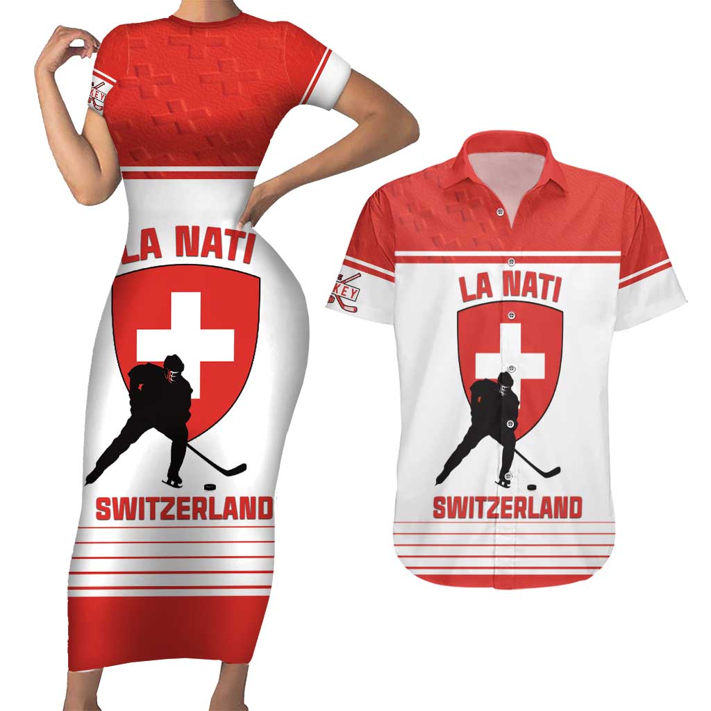 Custom Switzerland Hockey Couples Matching Short Sleeve Bodycon Dress and Hawaiian Shirt Come On La Nati