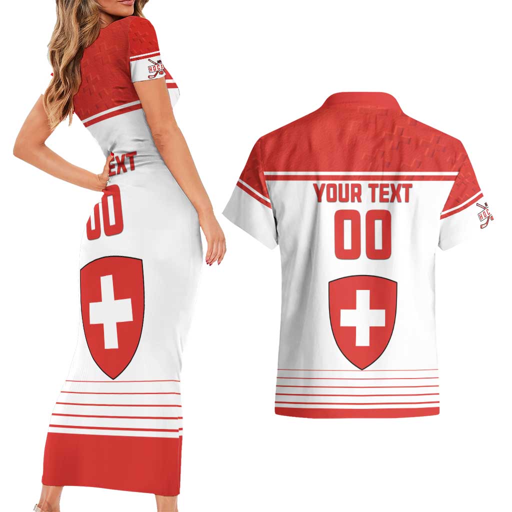 Custom Switzerland Hockey Couples Matching Short Sleeve Bodycon Dress and Hawaiian Shirt Come On La Nati